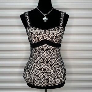 Y2K I.N.C. Black & White Floral Lace Babydoll Tank